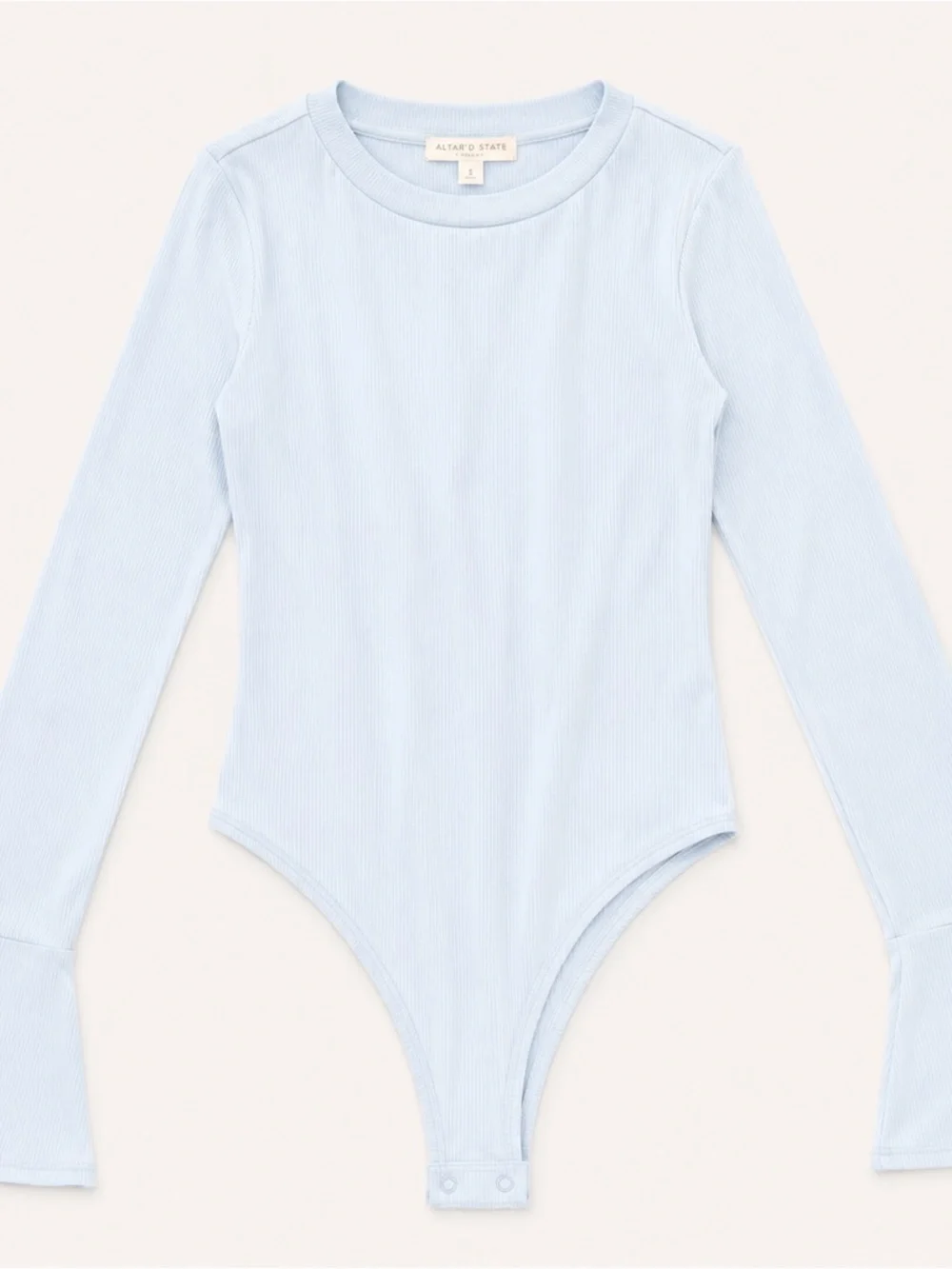Altar’d State Light Blue Ribbed Bell Sleeve Bodysuit | Size Small